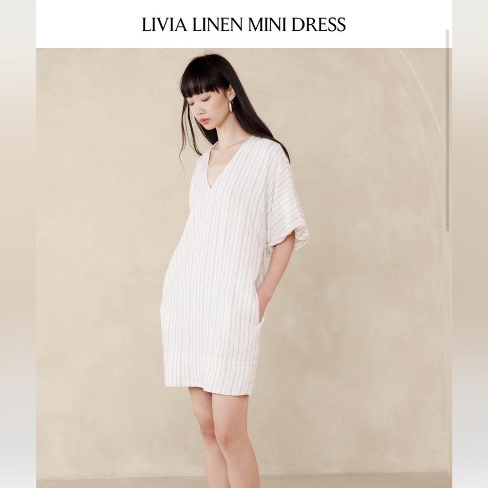NWT Banana Republic Alicia Linen Mini Dress in Neutral Stripe size Large